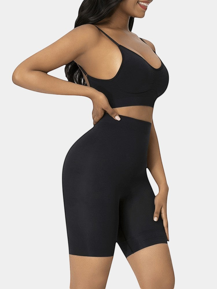 www.modusactive.com black seamless high-waist butt lifter shorts made of nylon and elastane for tummy control and shaping.
