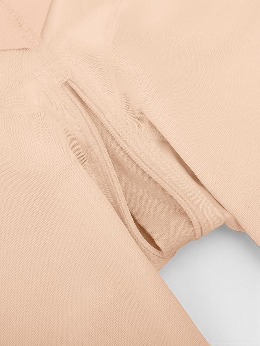 www.modusactive.com beige nylon-spandex bodysuit with zipper closure and mesh detailing