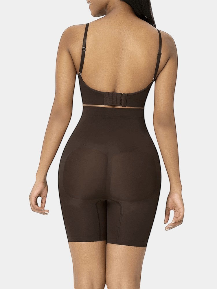 Modus Active dark brown seamless high-waist butt lifter shorts made of nylon and elastane, designed for tummy control and shaping.
