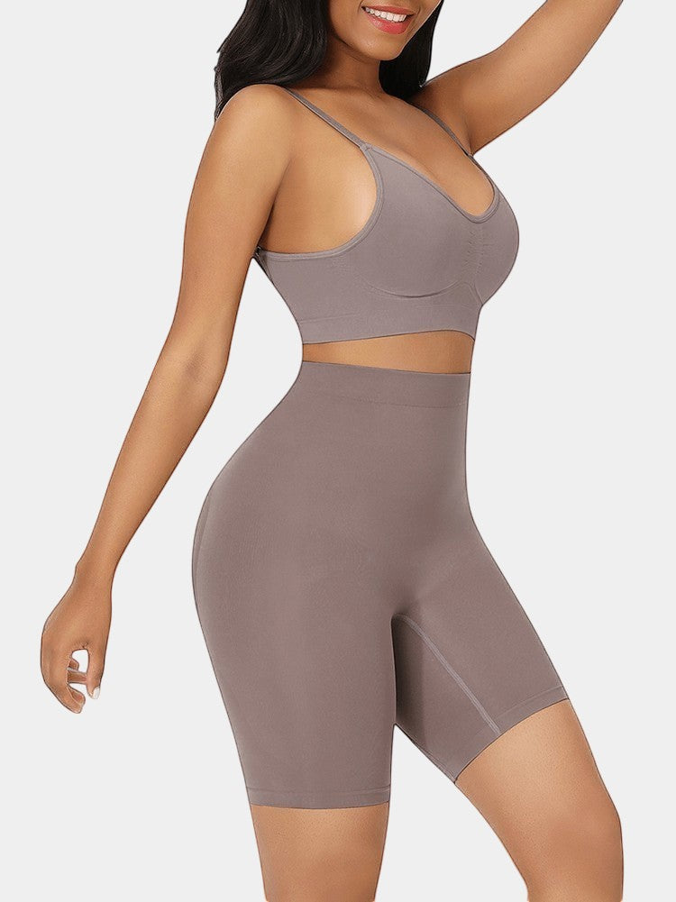 Modusactive taupe seamless high-waist butt lifter shorts made of nylon and elastane. Invisible under clothing.