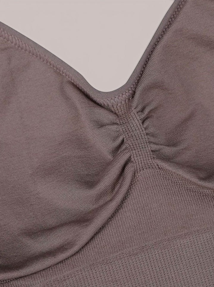 MODUS Sculpt Contour Bra in taupe, made of nylon and elastane, featuring seamless technology and adjustable straps.