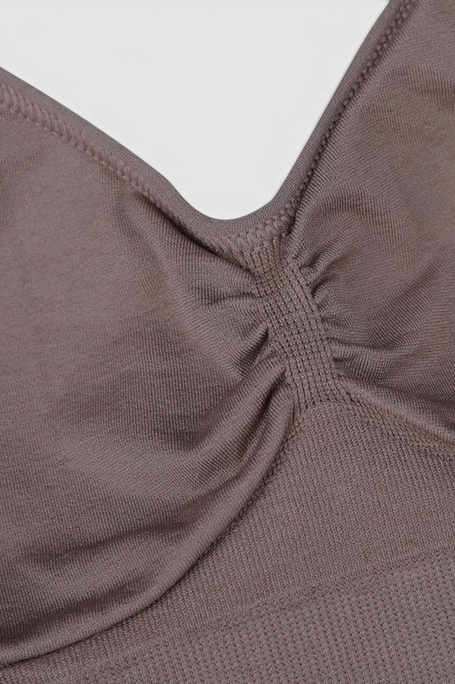 MODUS Sculpt Contour Bra in taupe, made of nylon and elastane, featuring seamless technology and adjustable straps.