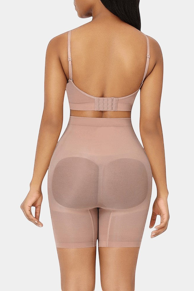 www.modusactive.com nude seamless high-waist butt lifter shorts with tummy control and thigh slimming effect.