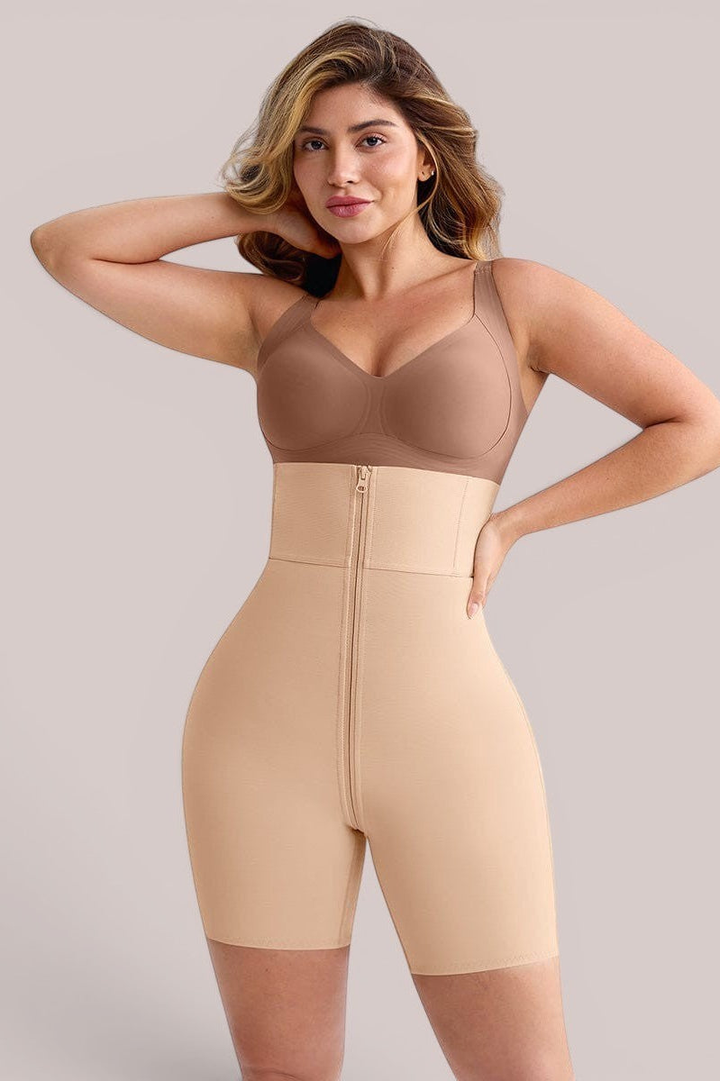 www.modusactive.com beige high-waisted shaping shorts with zipper and butt-lifting design