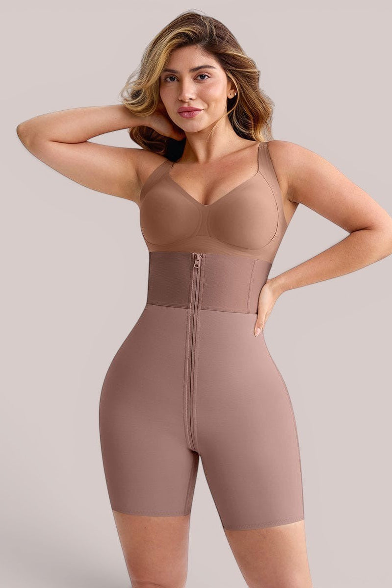 www.modusactive.com high-waisted shaping shorts with zipper front and butt-lifting design