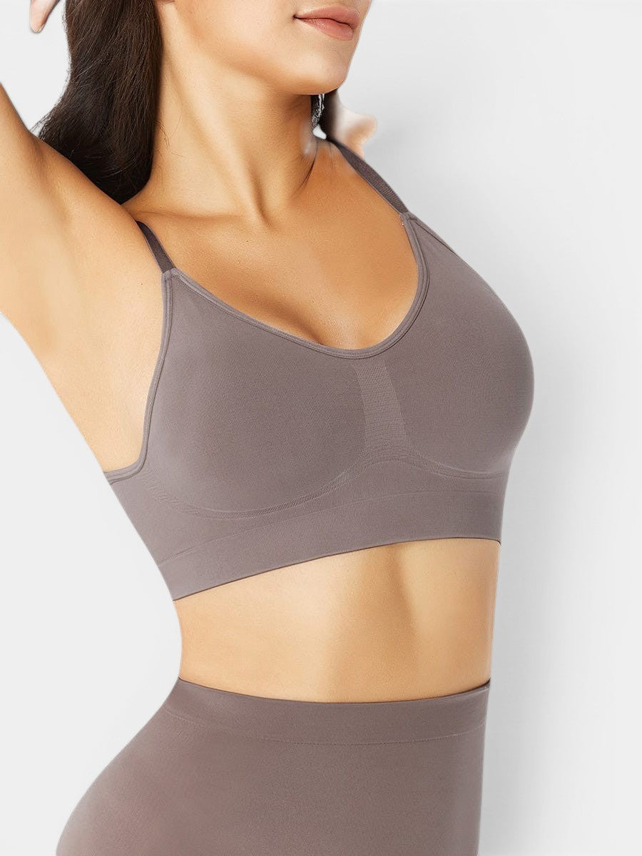 MODUS Sculpt™ Contour Bra in taupe, made from nylon and elastane, with removable padding and adjustable straps.
