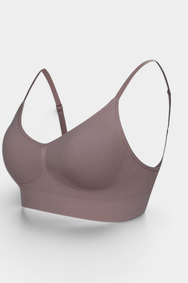 www.modusactive.com Sculpt Contour Bra in taupe, seamless nylon and elastane blend with removable padding and adjustable straps.