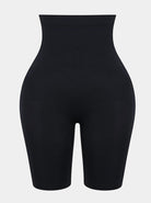 Modusactive black seamless high-waist butt lifter shorts made of nylon and elastane for tummy control and shaping.