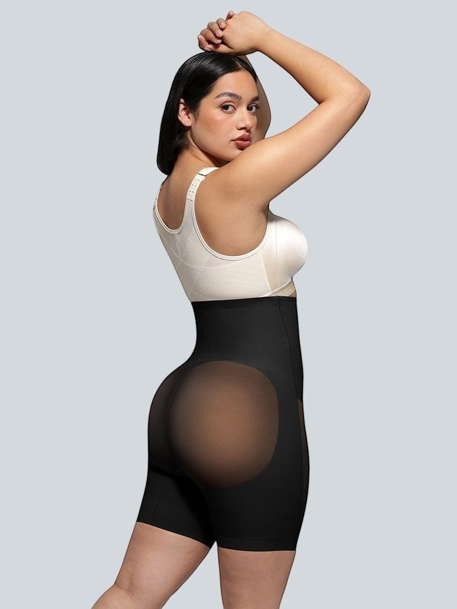 www.modusactive.com black high-waisted shaping shorts with seamless bonding and butt-lifting design