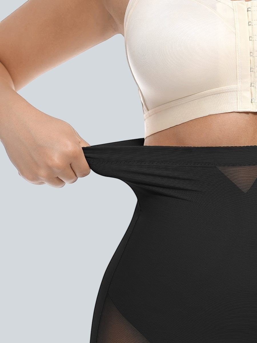 www.modusactive.com black high-waisted shaping shorts with mesh panels and tummy control