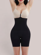 www.modusactive.com black high-waisted shaping shorts with seamless design and tummy control, made of nylon and spandex.