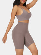 Modusactive taupe seamless high-waist butt lifter shorts made of nylon and elastane. Invisible under clothing.