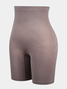 www.modusactive.com taupe seamless high-waist butt lifter shorts made of nylon and elastane for tummy control and shaping.