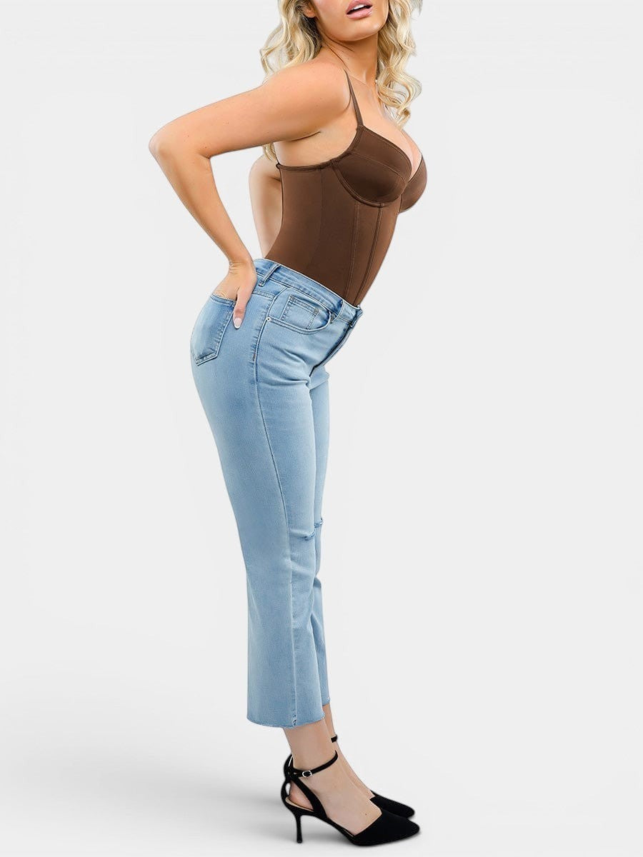 MODUS Sculpt™ Contour Bodysuit in brown nylon and spandex blend with adjustable straps and built-in shapewear.