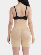 www.modusactive.com beige high-waisted shaping shorts with 3 buckles and side glues to prevent slipping, made of nylon and spandex.