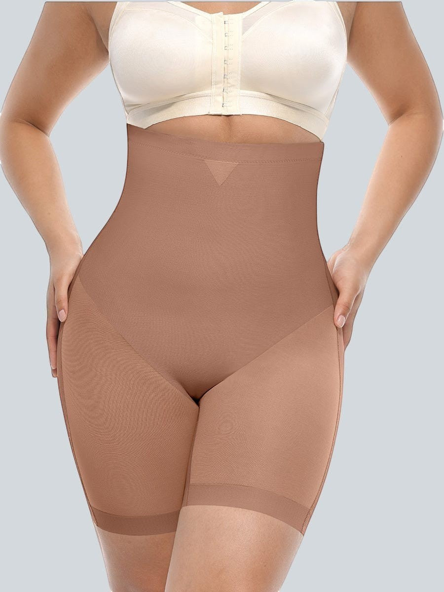 www.modusactive.com nude high-waisted shaping shorts with seamless bonding, tummy control, and butt-lifting design.