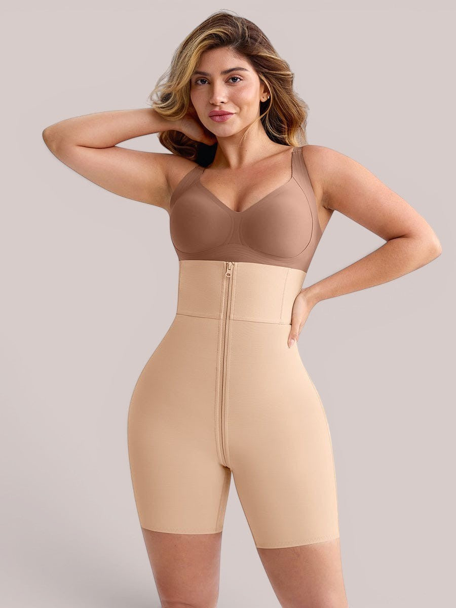www.modusactive.com beige high-waisted shaping shorts with zipper and butt-lifting design