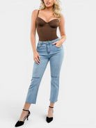 MODUS Sculpt™ Contour Bodysuit in brown nylon and spandex with adjustable straps and built-in shapewear.