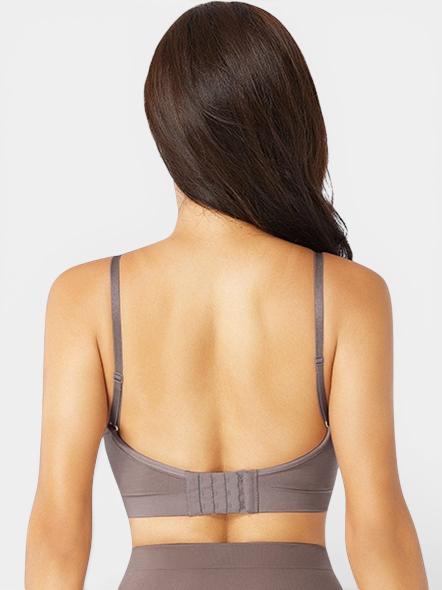 www.modusactive.com Sculpt Contour Bra in grey, seamless nylon and elastane blend with adjustable straps and hook-and-eye closure.