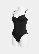 MODUS Sculpt™ black nylon and spandex contour bodysuit with adjustable straps and built-in shapewear.