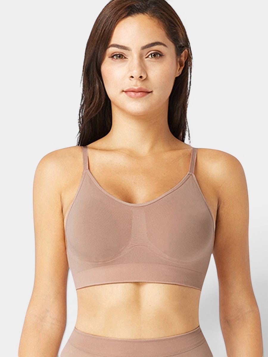 www.modusactive.com Sculpt contour bra in taupe, made of nylon and elastane with removable padding and adjustable straps.